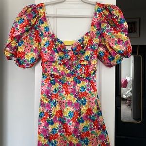 (NWT) For Love & Lemons Merrill Puff Sleeve Mini Dress - Red Floral